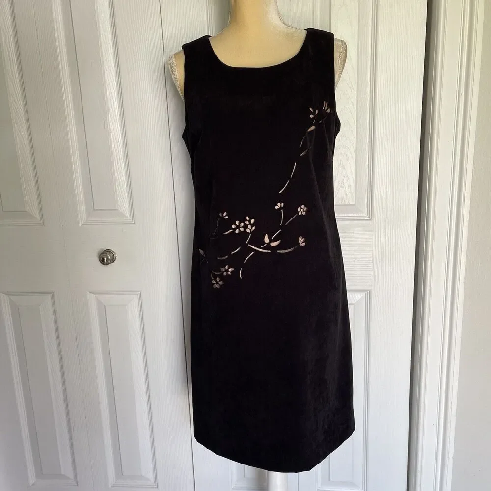 Vintage 90's Vision Apparel Black Dress Womens Size 8 Faux Suede Sleeveless - Picture 10 of 16